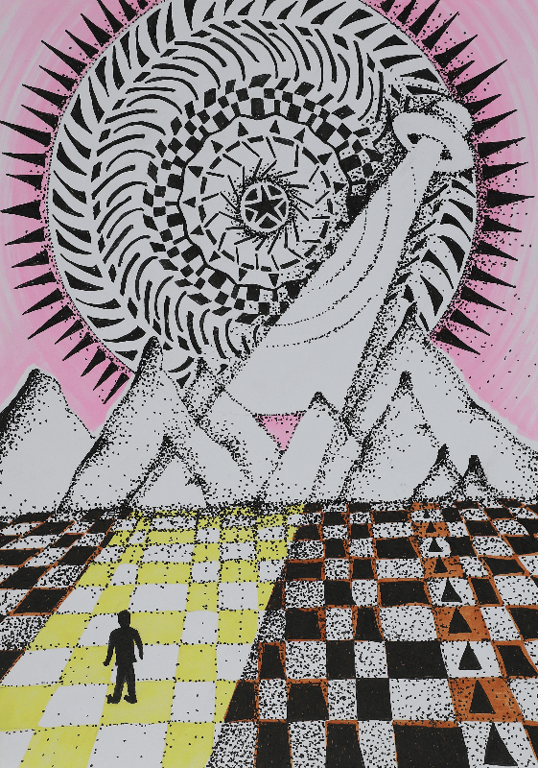 UFO med landskab og storskak