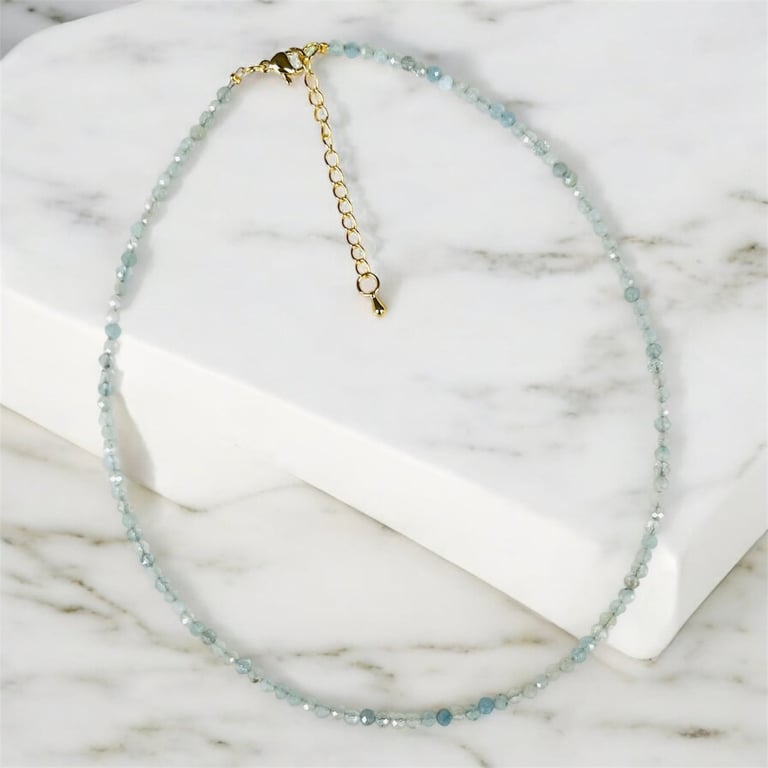 Akvamarin facet halskæde