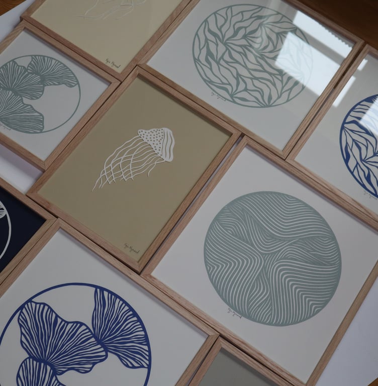 30x30cm papercut, blågrå, indrammet (4)