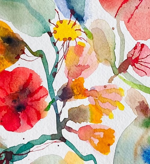 Flyvende pærer og vilde blomster #1 - original akvarel (4)