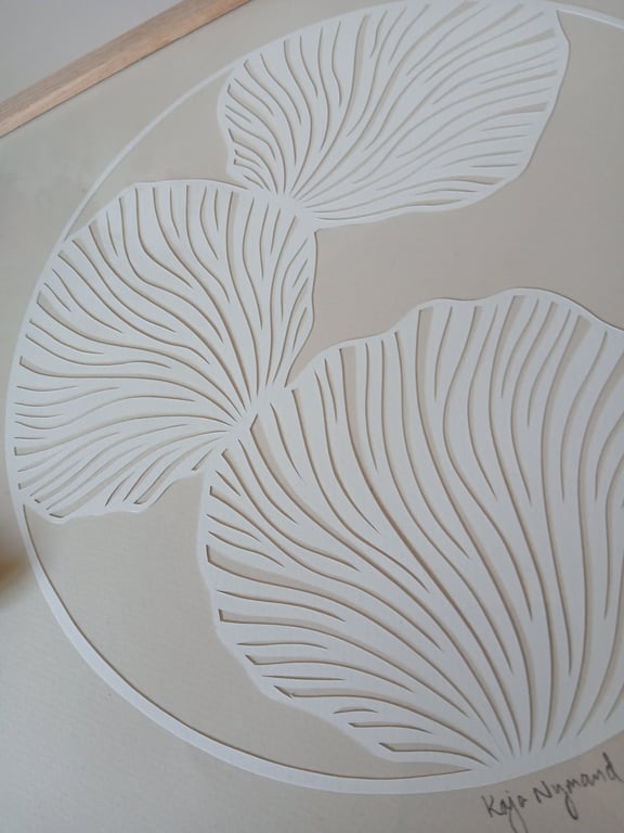 30x30cm papercut, lys beige, indrammet  (4)