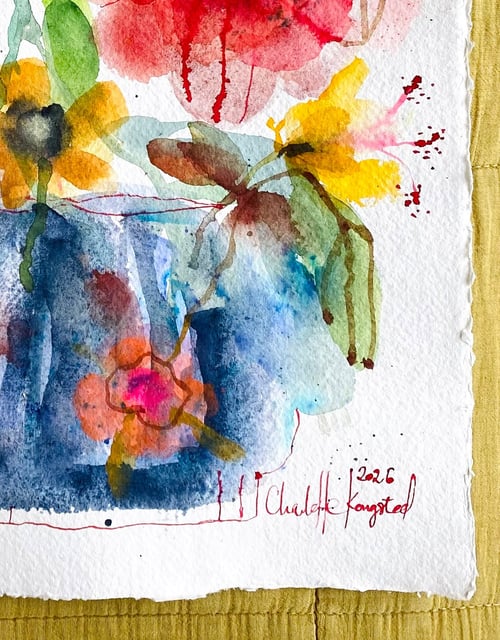 Flyvende pærer og vilde blomster #2- original akvarel (4)
