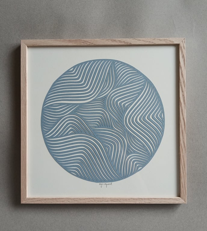 30x30cm papercut, støvet blå, indrammet (4)