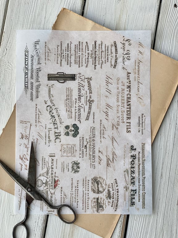 Decoupage papir - Gamle tekster.