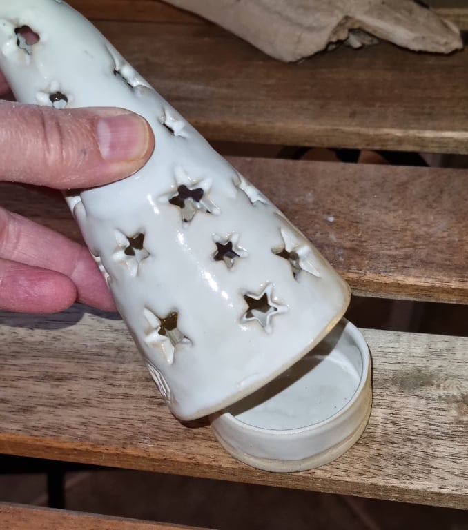 Juletræ L hvid med holder til led- el fyrfadslys, h 16 cm billede 3