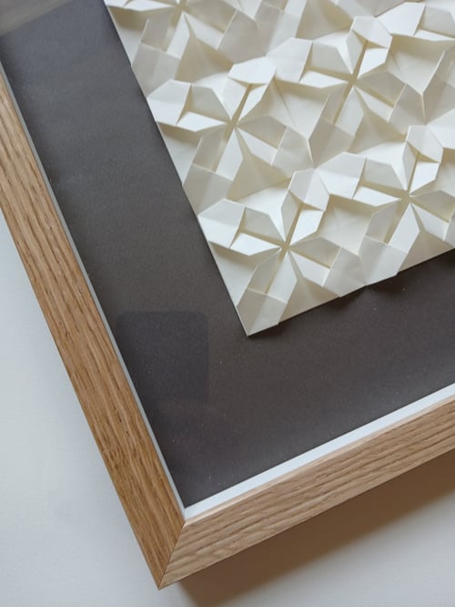 30x30cm Foldet papirværk, naturhvid, indrammet 