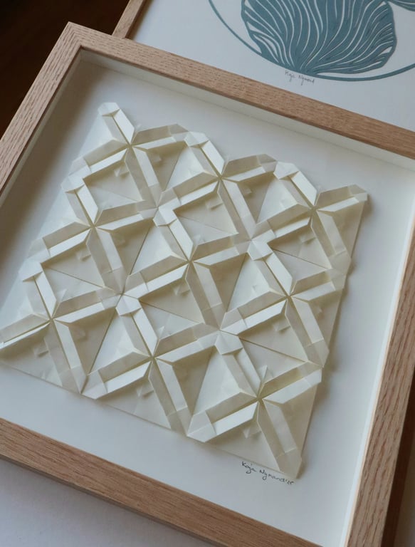 30x30cm foldet papirværk, naturhvid, indrammet billede 2