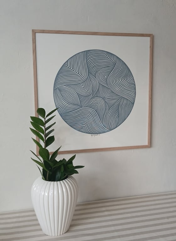 50x50cm papercut, dueblå, indrammet (4)