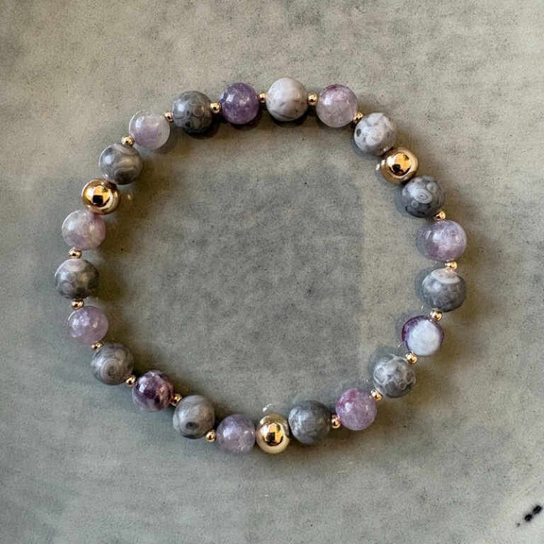 Lilla turmalin og oxid armbånd 6mm billede 2