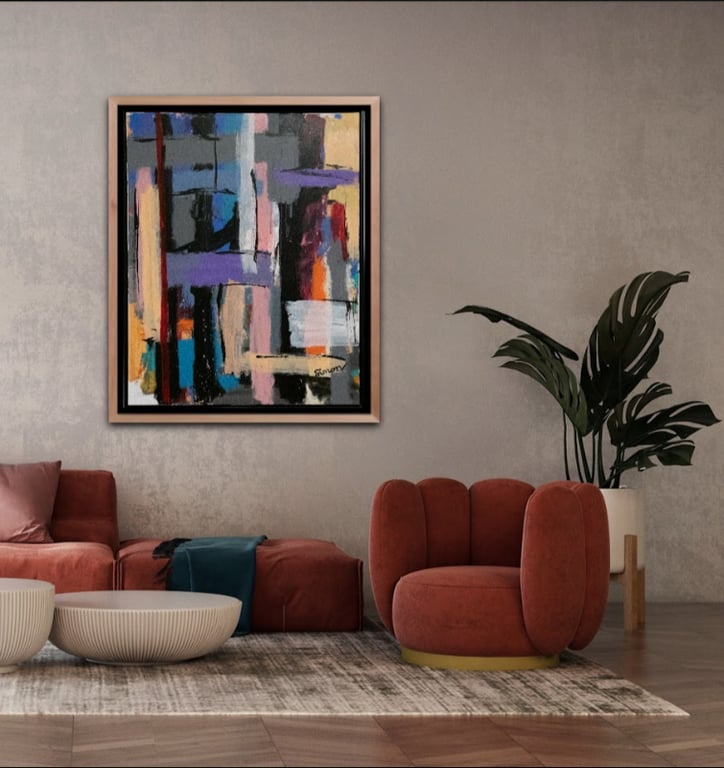 #1117 Maleri 80X100cm M/sort ramme  SOLD billede 2