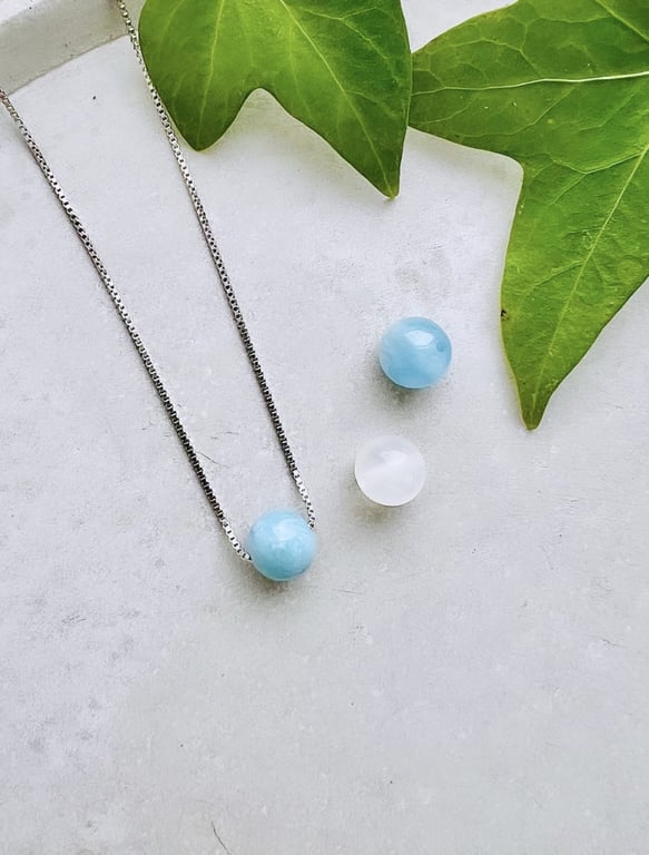 Smykkesæt med Larimar, Selenit og Morganit billede 3