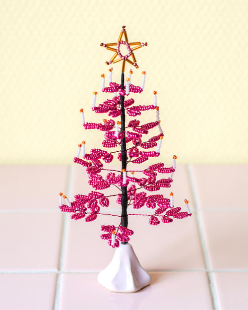 Perlejuletræ - Pink metallic med lys (3)
