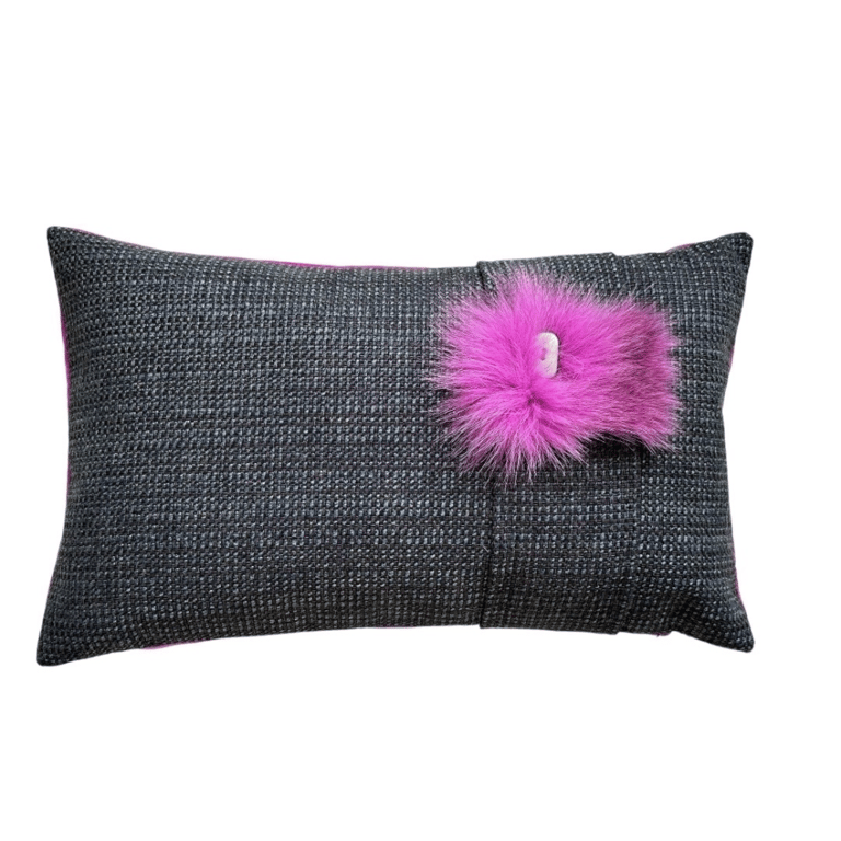 PUDE 30x50 - "KATARINA" grå/blå m. pink bagside. Deco pink pels