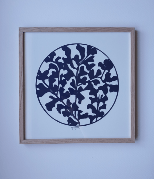 30x30cm papercut, Marineblå, indrammet 