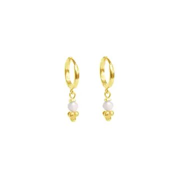 Månestens-kreoler - Forgyldt sølvøreringe med ægte månesten billede 2