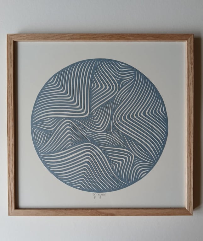 30x30cm papercut, dueblå, indrammet  billede 2