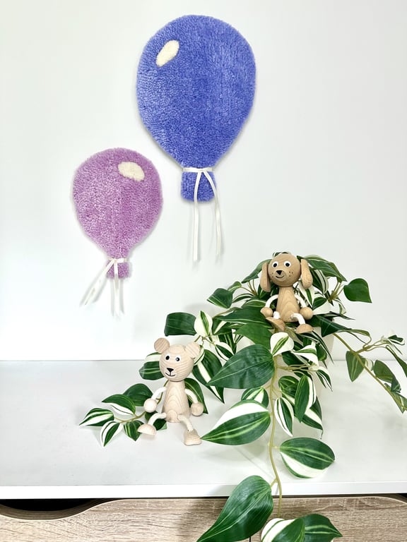 Tuftet farverig ballon (stor)- Håndlavet vægkunst i 100% uld. billede 4