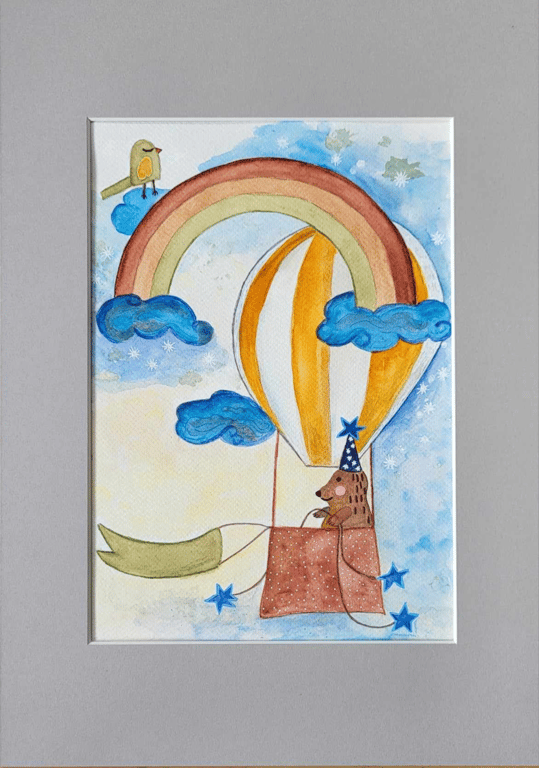 Unik akvarel til barnedåb/navngivning - Luftballon