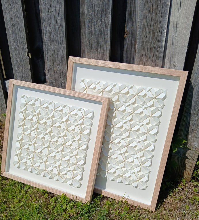 40x40cm foldet værk. naturhvid, indrammet  (2)