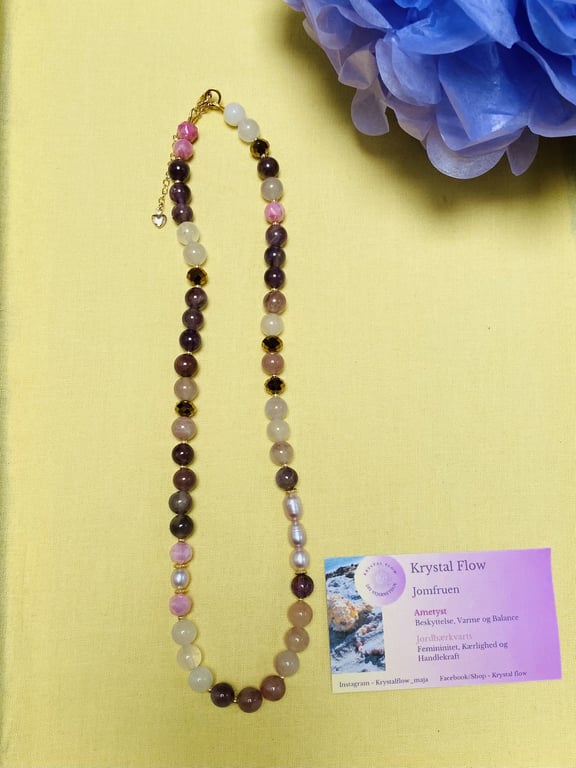 Ametyst og Jordbærkvarts halskæde billede 3