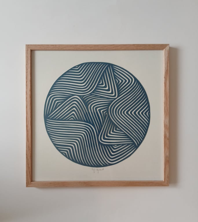 30x30cm papercut, petrol, indrammet  billede 2