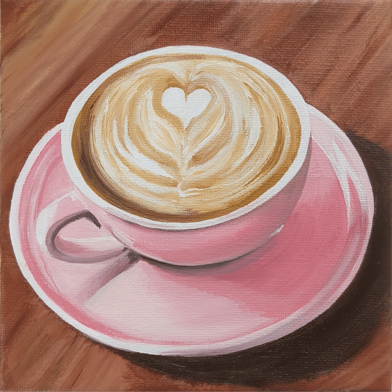 Cappuccino i lyserød kop. 15*15