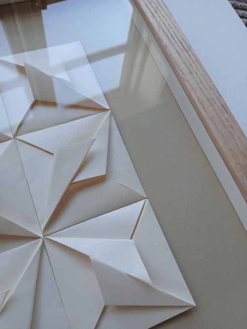 30x30cm foldet værk, champagne, beige, indrammet (4)