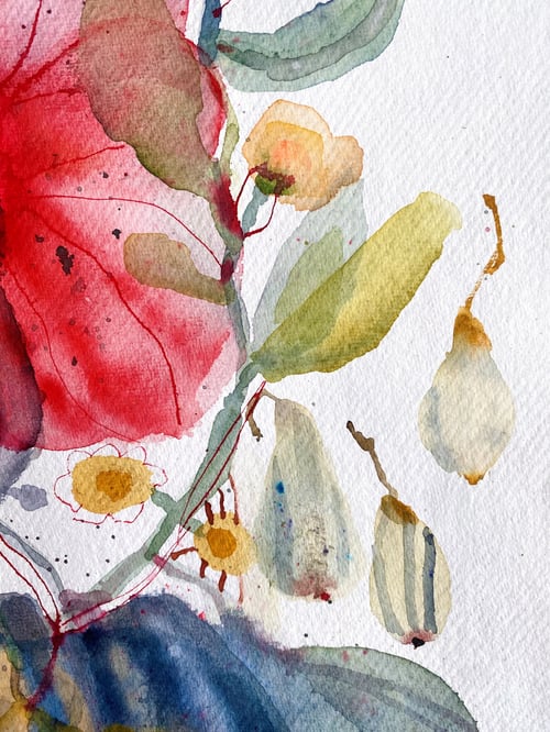 Flyvende pærer og vilde blomster #3 - original akvarel (5)