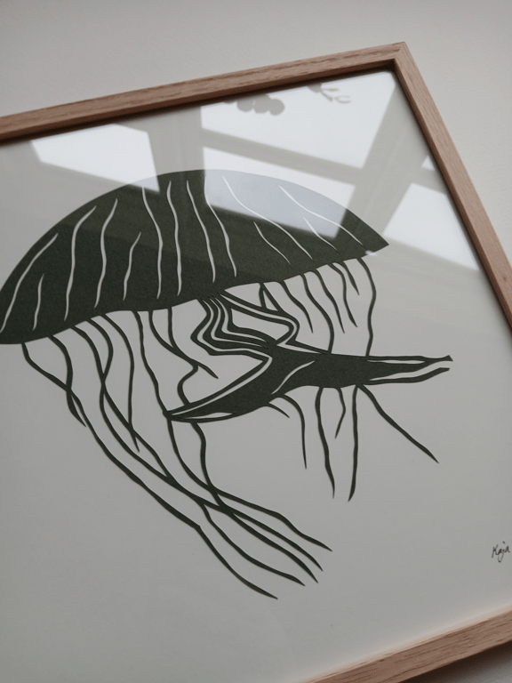 30x30cm, Gople nr 72, papercut, mørkegrøn, hvid, indrammet (2)