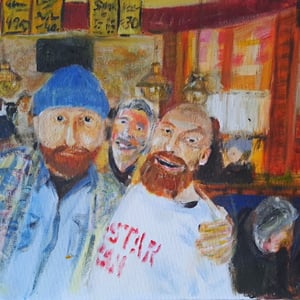  kammerater på Spunkbar, Isstedgade, 30x40 på malerplade – produktbillede