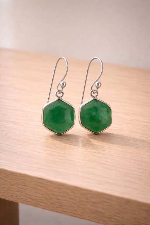 Facet øreringe – Grøn Jade billede 2