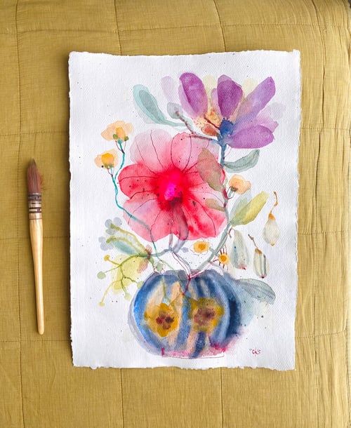 Flyvende pærer og vilde blomster #3 - original akvarel (2)