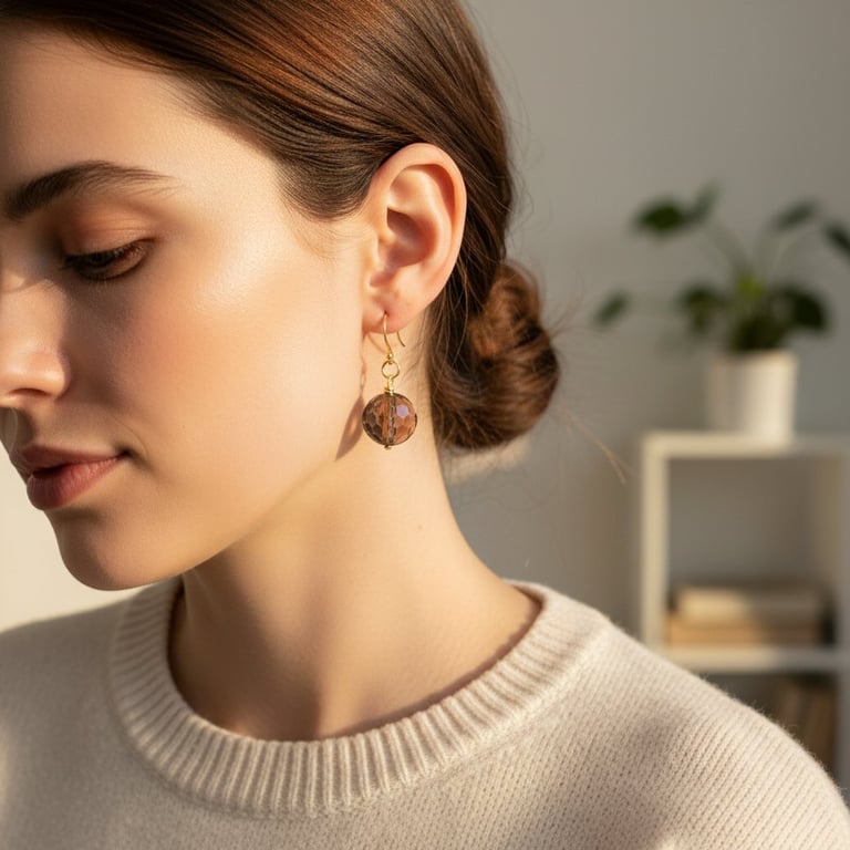 Øreringe med flotte facet slebet røgkvarts   billede 3