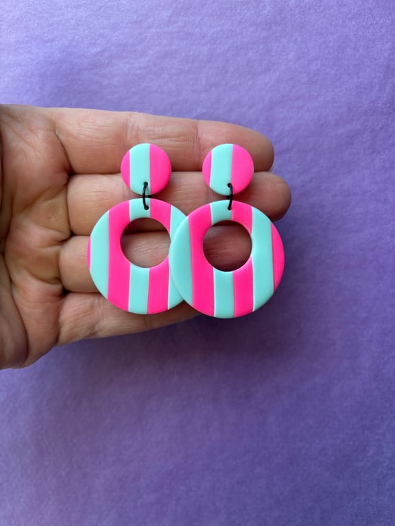 #2 Mint/pink stribede ørehængere