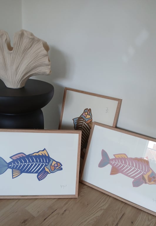 A3, indrammet papercut fisk  billede 2