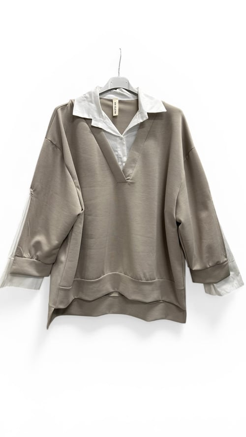 Rasmine shirt blouse 2 i 1, Latte w White shirt detalje. Onesize 36-46. (3)