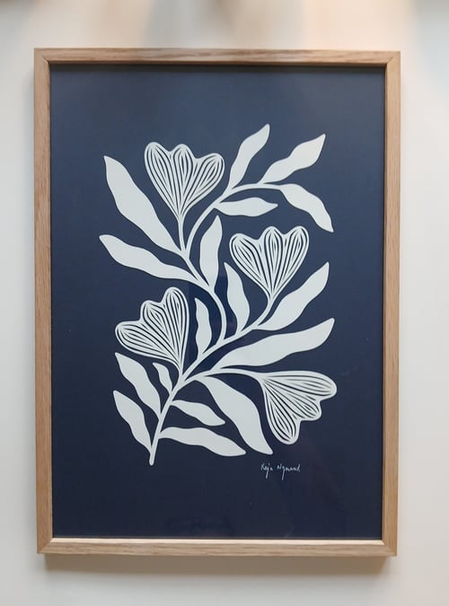 A3 papercut, Marineblå, indrammet 