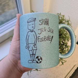 Krus: Shhh jeg ser fodbold (Kort hår) Lys Blå Glimmer – produktbillede