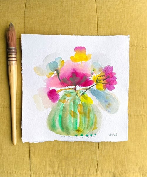 Grøn stribede vase - original akvarel