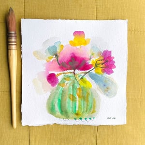 Grøn stribede vase - original akvarel – produktbillede