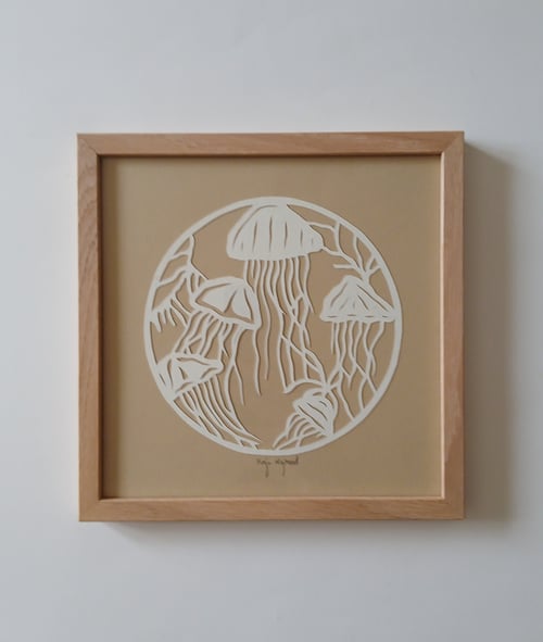 20x20cm "Hav af gopler" papercut, indrammet 