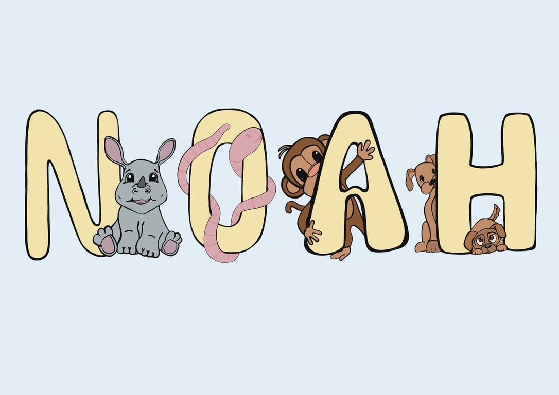 Plakat med Navn: ABC DYR NAVNE-PLAKAT (Gul Skrift, blå baggrund) (3)