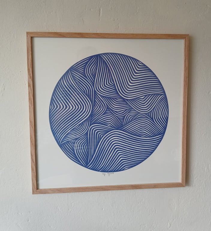 40x40cm papercut, kongeblå, indrammet  (3)