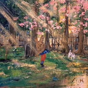 Forår på assistenten, inkl ramme akryl maleri, 55x45 – produktbillede