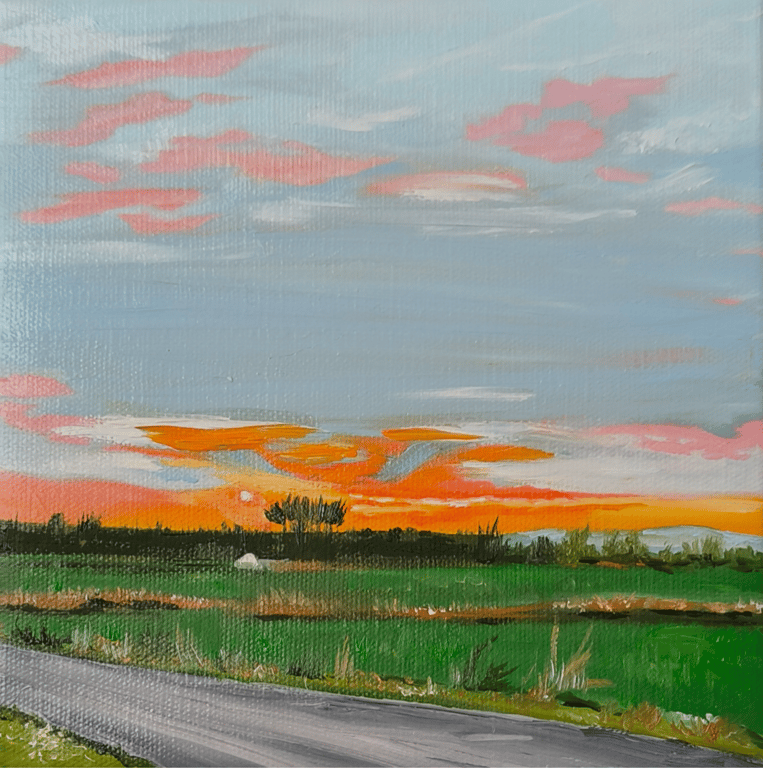 Mark i solnedgang. 20*20