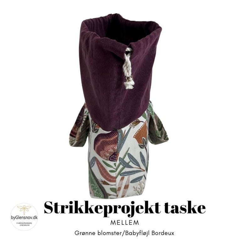 Strikkeprojekt taske - Grøn Blomst / Babyfløjl Bordeaux billede 4