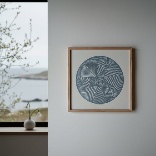 30x30cm papercut, dueblå, indrammet 