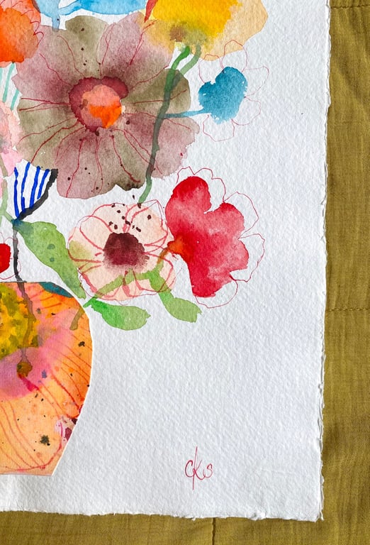 Orange rosa vase m. collage  billede 6