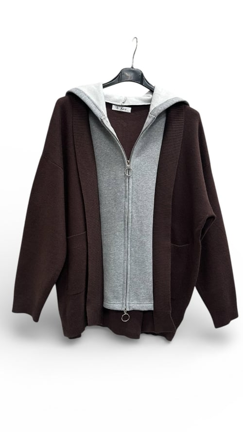 Sally soft cardigan, Chokolate/grey. Onesize str. 36-46. (2)