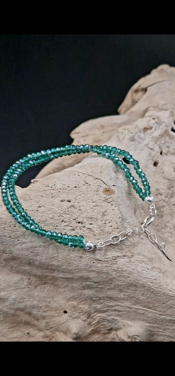 Grønt sølv armbånd - 21 cm